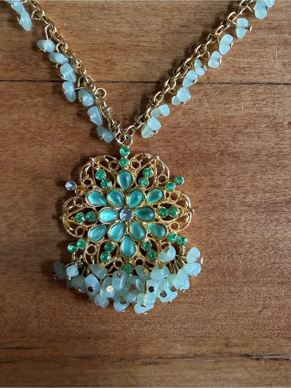 Bisou Bisou Gold-Tone Necklace with Aqua Floral Pendant - Picture 2 of 5